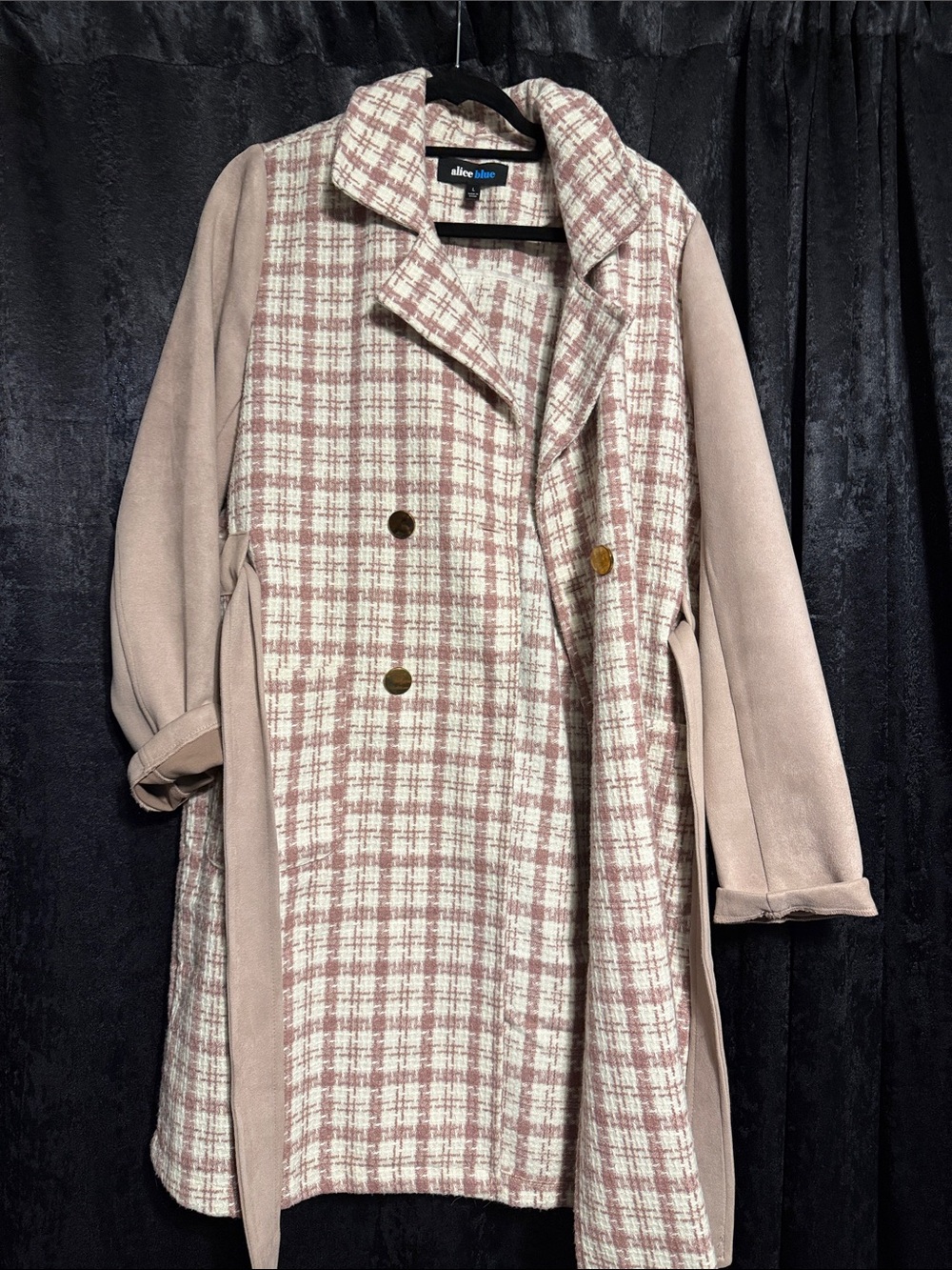 alice blue- Blush Plaid Double-Breasted Coat